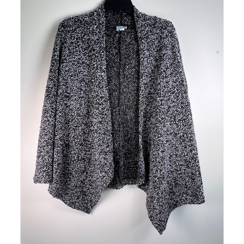 Anthropologie‎ S Sunday Knit Black White Speckled Waterfall Open Front Sweater L